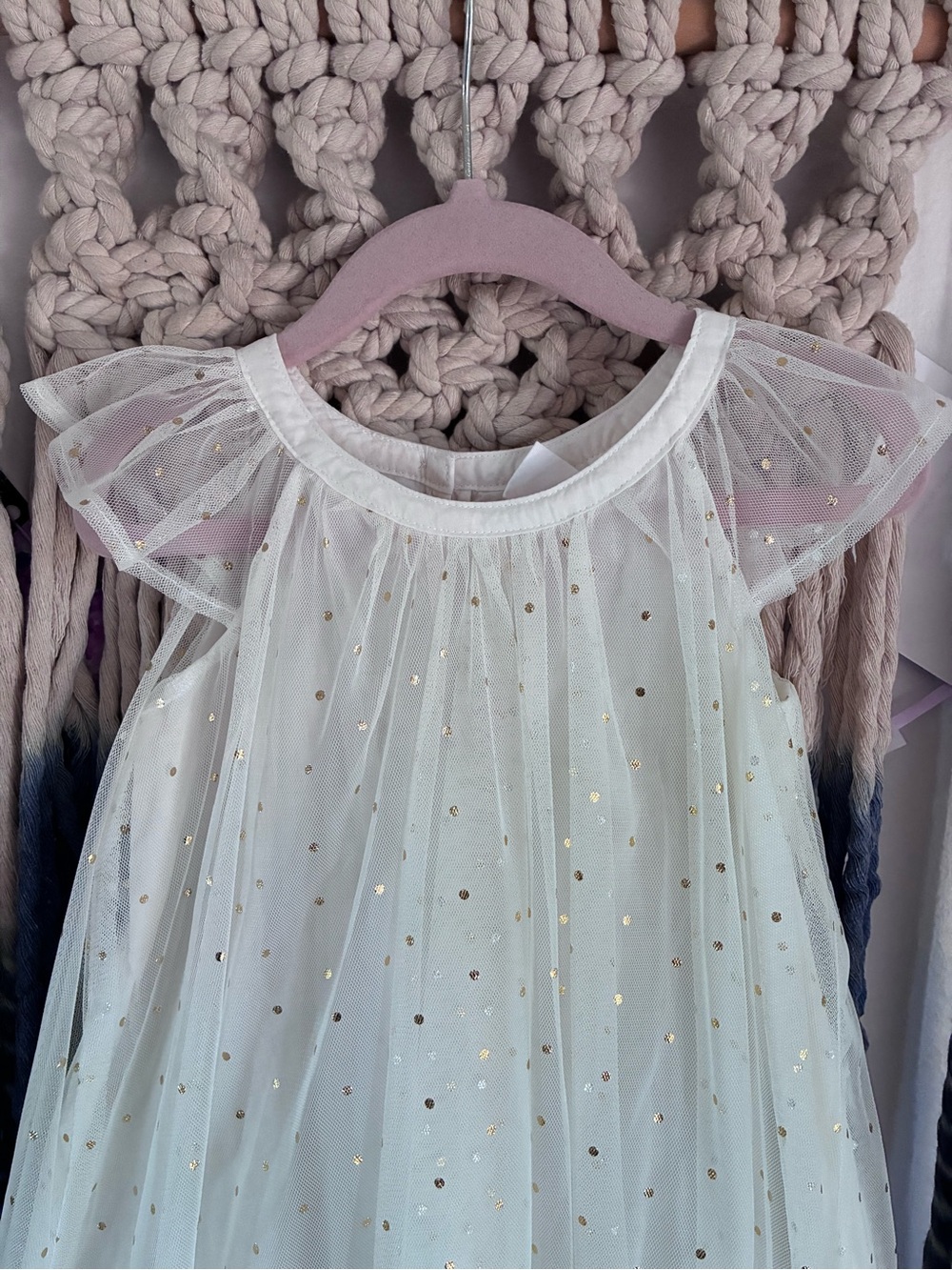 Baby Gap Sheer Polka Dot Tulle Dress - Ivory with Gold Dots